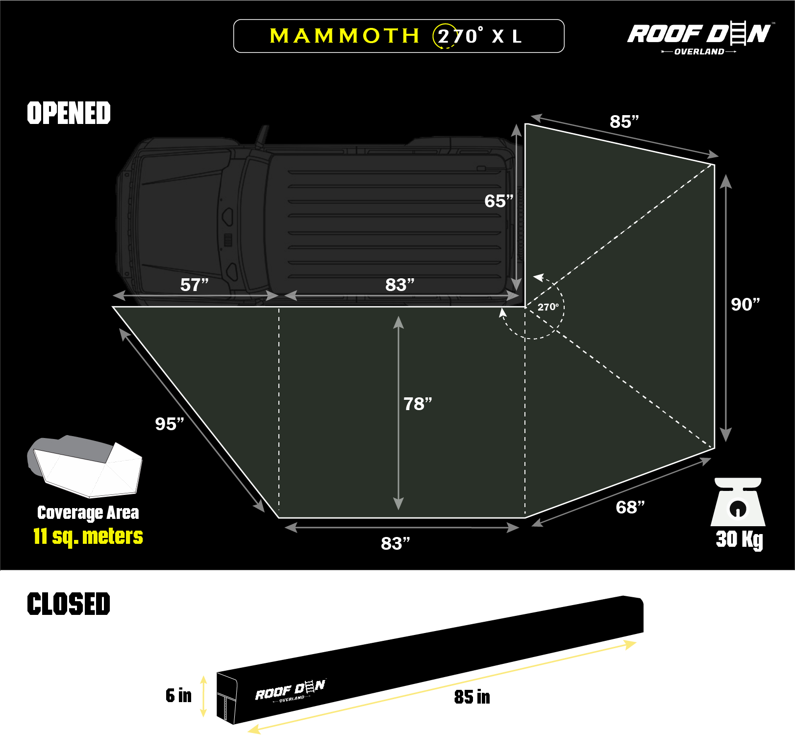 Mammoth 270° XL Freestanding Awning with LED Lights